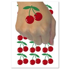 Pair of Cherries on Stem Cherry Fruit Temporary Tattoo Water Resistant Set