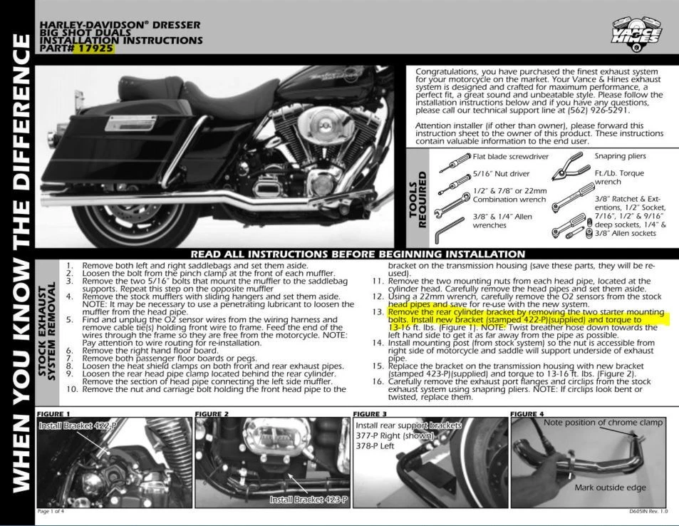 Soporte de escape Vance & Hines 2007-2008 Touring Dresser Duals 17925 422-P Foto 3 de 3
