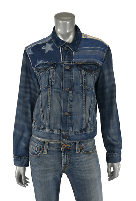 Women's Polo Ralph Lauren Distressed Patchwork Denim Trucker Jacket New 