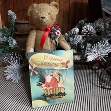 OLD RETRO VINTAGE VICTORIAN PRIMITIVE STYLE CHRISTMAS SANTA ZEPPLIN BALLOON SIGN