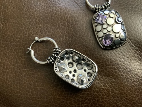 Chico’s Amethyst Hoop Earrings Geometric Silver Dangle Statement Gemstone CZ - Picture 7 of 7