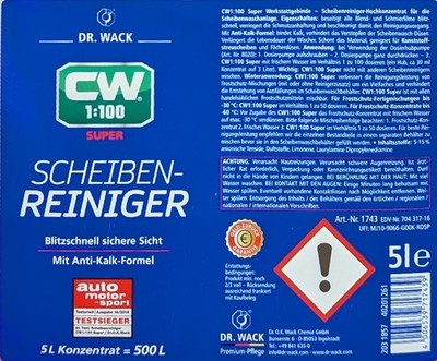 Dr. Wack CW1:100 Super Scheibenreiniger Konzentrat 2,5L in 5L Container (1743)