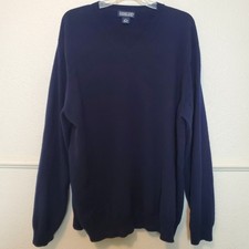 Lands End 100 Cashmere Sweater Mens XL Tall Blue V Neck Pullover Soft Warm46-48