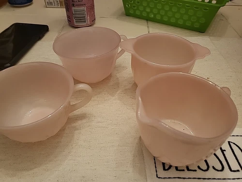 Hard to Find Fire-King Pink ROSE-ITE ROSEITE. 2Cup Swirl And 2 Other Cups