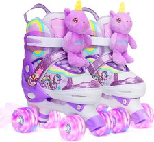 Unicorn Light-Up Roller Skates for Kids - Adjustable Quad Skating Shoes