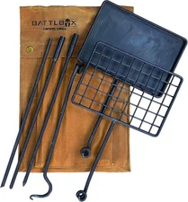 BATTLBOX Bushcraft Grill Set, Steel Campfire Cooking Grate Black, Coyote Tan 