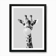 Giraffe Blowing Bubble Gum Art Prin Framed Wall Art Poster Canvas Print Picture