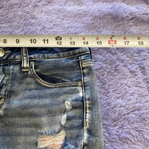 American Eagle Womens 8 Shortie Pink Peekaboo Pockets Whiskered Blue Jean Shorts - Picture 6 of 11