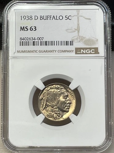 1938-D Type-2 Buffalo Nickel 5c NGC MS63 - Freshly Graded
