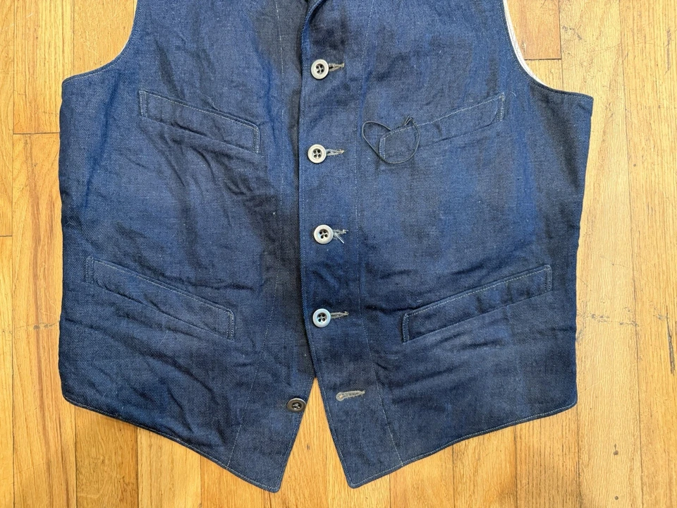 MotivMfg x Division Road English Dress Work Vest Linen/Denim/Camo Size 48 (M) - Image 2 of 4