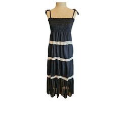 Maxi dress size small black adjustable strap lace detail ruffle hem lined