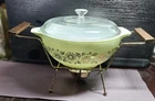 PYREX Medallion Green #443 Casserole Candle Warmer Original Candle 2 1/2 Qt