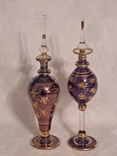Vintage Lot of 2 Egyptian Hand Blown Glass Perfume Bottles 6" (22)