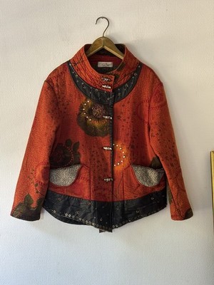 Artwear Steppjacke M Boho Patchwork Perlen bestickt Baumwollmantel
