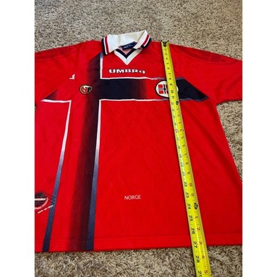 Vintage Umbro Norway Norge Soccer Jersey Red Mens Medium 90s Vapa