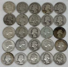 Lot of 25 90% Silver Washington Quarters Various Years