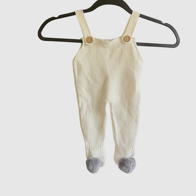 Bambino's Amore Indigo Blue Pom Pom Overalls Baby Size 0/3 Months Off-White