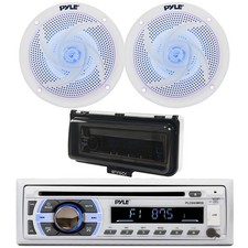 Pyle Bluetooth CD Radio, 2x 5.25" 180W Blue Flashing LED Speaker, Cover White