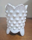 VINTAGE FENTON MILK GLASS FOOTED TOOTHPICK HOLDER WHITE HOTNAIL SCALLOPED EDGE