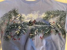 Vintage Birds Art Unlimited Sweatshirt Henley Size XXL Blue Made In Usa AOP 90s