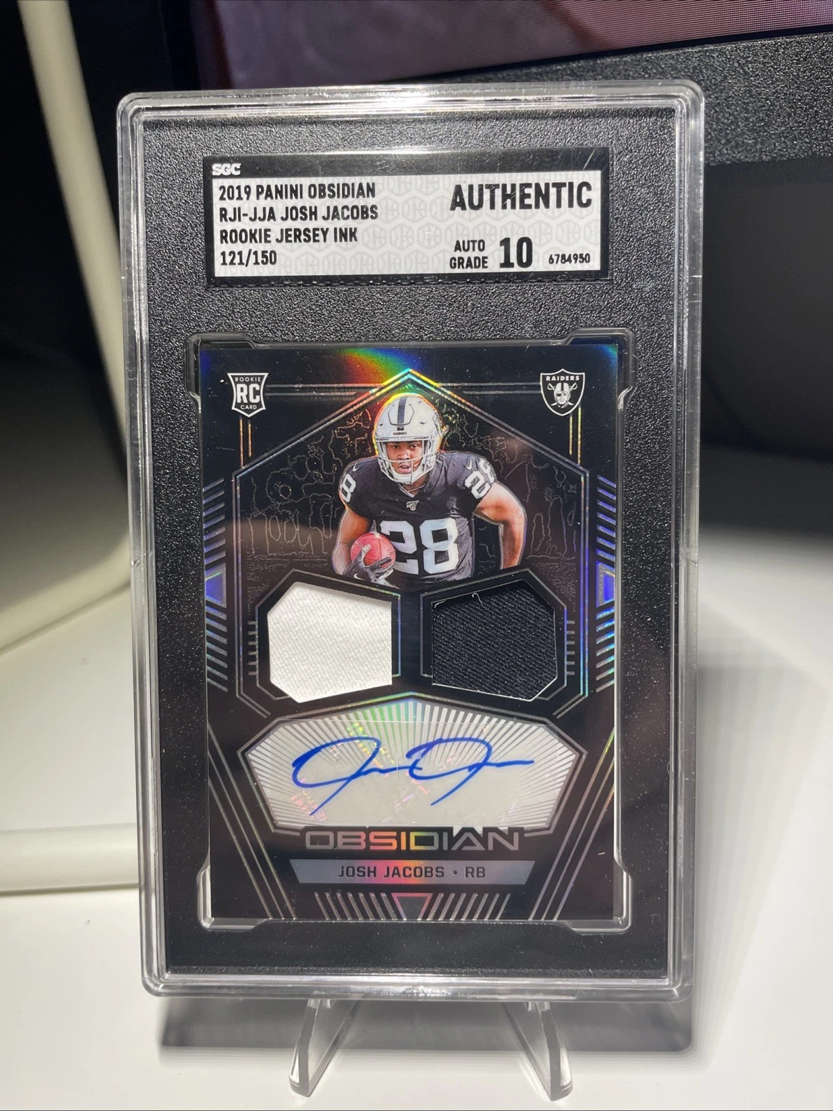 Josh Jacobs Panini Obsidian Rookie Jersey Ink #JJA Electric Etch Green