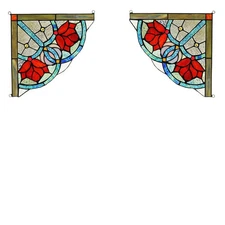 2 Stained Glass Corner Window Panels Handcrafted Victorian Design Tiffany Style