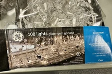 GE ConstantON 100 Clear Lights Glitter Gem Garland 9 FT EUC Gorgeous!