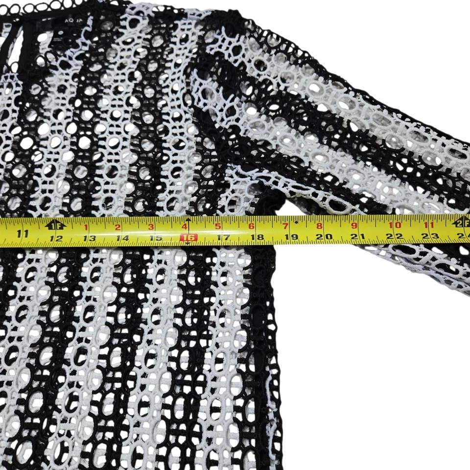 Aqua Top Womens Small White Crochet Open Knit Sheer Cover Up Boho Festival Shirt - Image 3 of 4