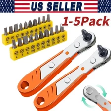 2×Ratcheting Right Angle Screwdriver Hex Drive 90 Degree Offset + 10PCS Bits Set