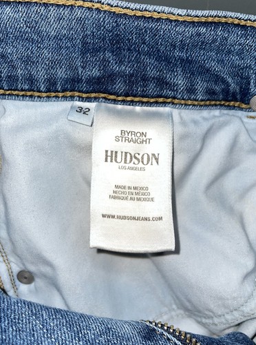 Hudson Byron Blue Wash Denim Jeans 5-Pocket Stretch Straight Men's Size 32 X 32 - Picture 8 of 9