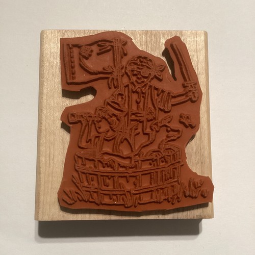 Stampin' Up Pirate Kinder Jungen Hund Segeln im Fass Vintage Holz Rückseite Gummistempel - Bild 2 von 4