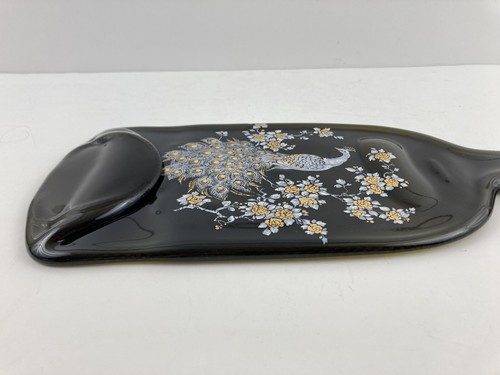 Glass Peacock Wall Hanging Hand Painted on Green Jar Shape 13" x 6" - Picture 6 of 12