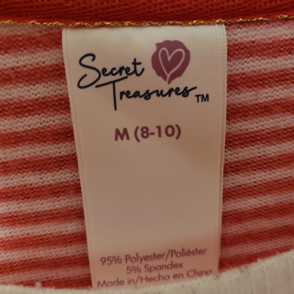 Secret Treasures M 8 10 Pajamas Red White Knit Set Women's Top Pants Long Sleeve - Image 3 of 4