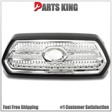 For 2016 2022 Toyota Tacoma Front Bumper Grille Assembly Gloss Black Trim Silver