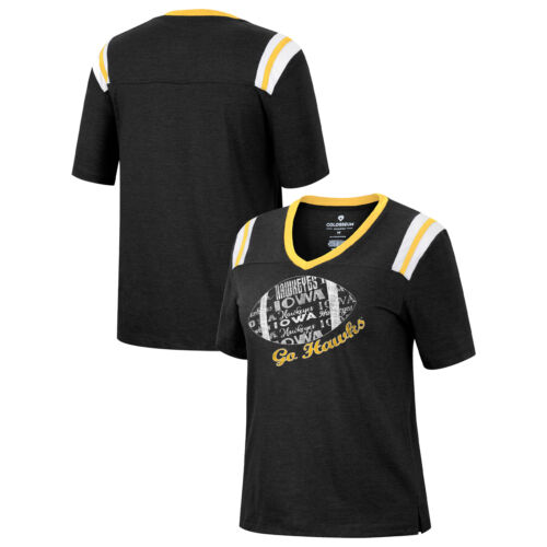Women's Colosseum Heathered Black Iowa Hawkeyes 15 Min Early Football V-Neck