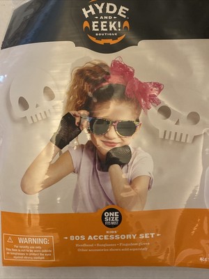 Halloween 80's Rocker Costume Accessory Set Headband Sunglasses Fingerless Glove