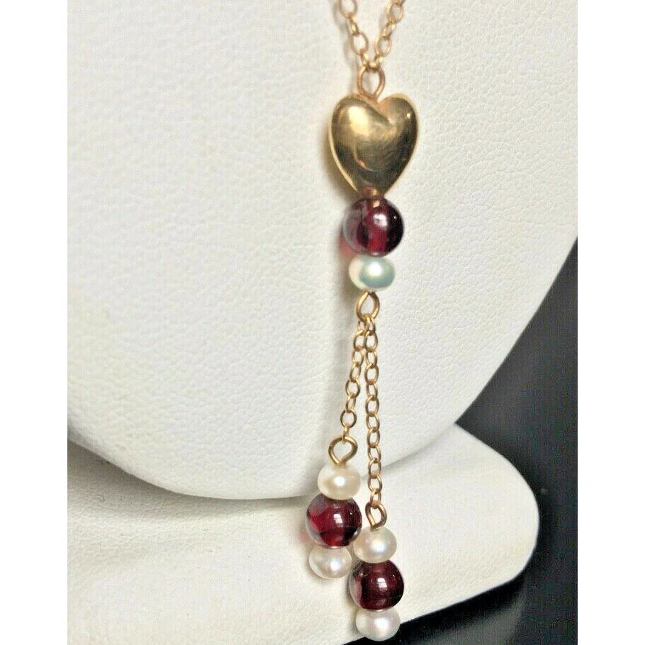 ELEGANTE COLLAR DE PERLAS Y GRANATE ORO AMARILLO 14KT CIELO Foto 2 de 4