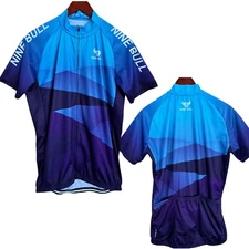 Nine Bull Cycling Jersey Mens XL Blue Colorblock Full Zip Bicycle Racing 3pocket