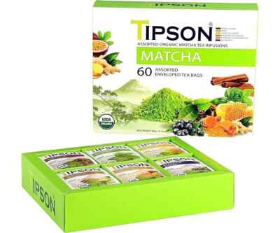 TIPSON ASSORTED ORGANIC MATCHA TEA INFUSIONS MATCHA 60 ASSORTED TEA BAGS BBD2028