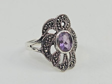 Sterling Silver 925 Amethyst Rhinestone Womens Ring Size 9.5