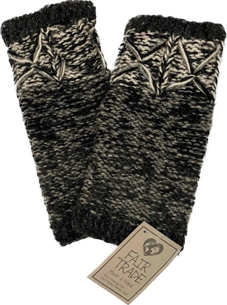 Fair Trade Hippie Wool Fleece Fingerless Texting Gloves Hand Warmers 5949 BW