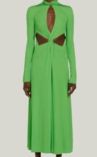 $1290 Victoria Beckham Women Green Twist-Front Cutout High-Neck Dress UK6 US2