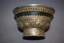 Jadeschale-China, Silbermontage, fauchender Drache/Fabelwesen,128mm