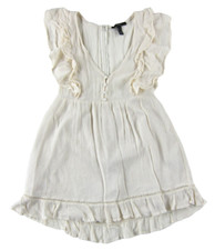 FOREVER 21 Ivory Cream 100% Rayon Ruffle Cap Sleeve V-Neck Short Dress Medium