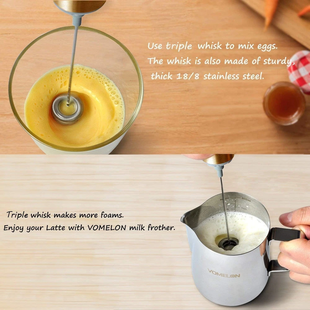 Milk Frother Handheld, Battery Operated Coffee Foamer Drink Mixer with 2 Stainle