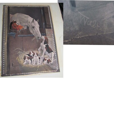 Vintage Otto Walter Painting Horses and Beagles in Stable Friends Gouche?