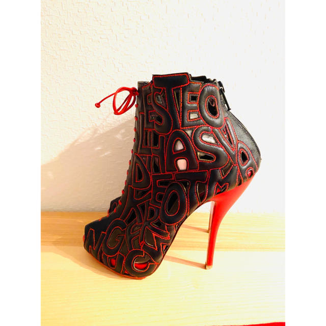 Auth Christian Louboutin Brown X Red Leather High Heel Boots