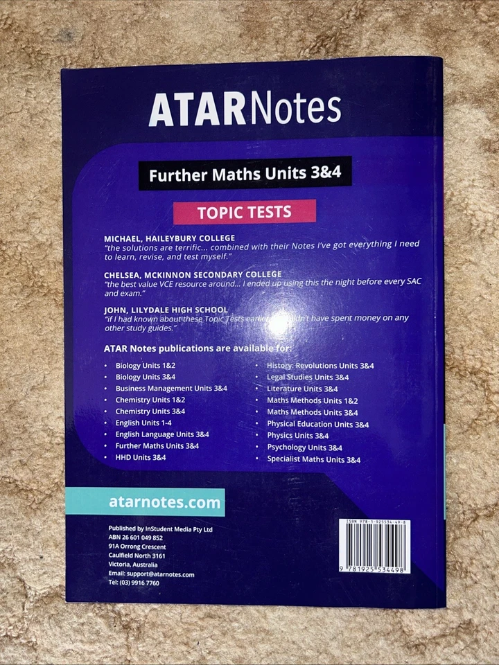 Atar Notes Further Maths Topic Test VCE Units 3 & 4 2017-2021 9781925534498. - Image 2 of 2