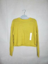 Wild Fable Oversized Loose Open Knit Butter Yellow Mustard Crop Sweater Crew