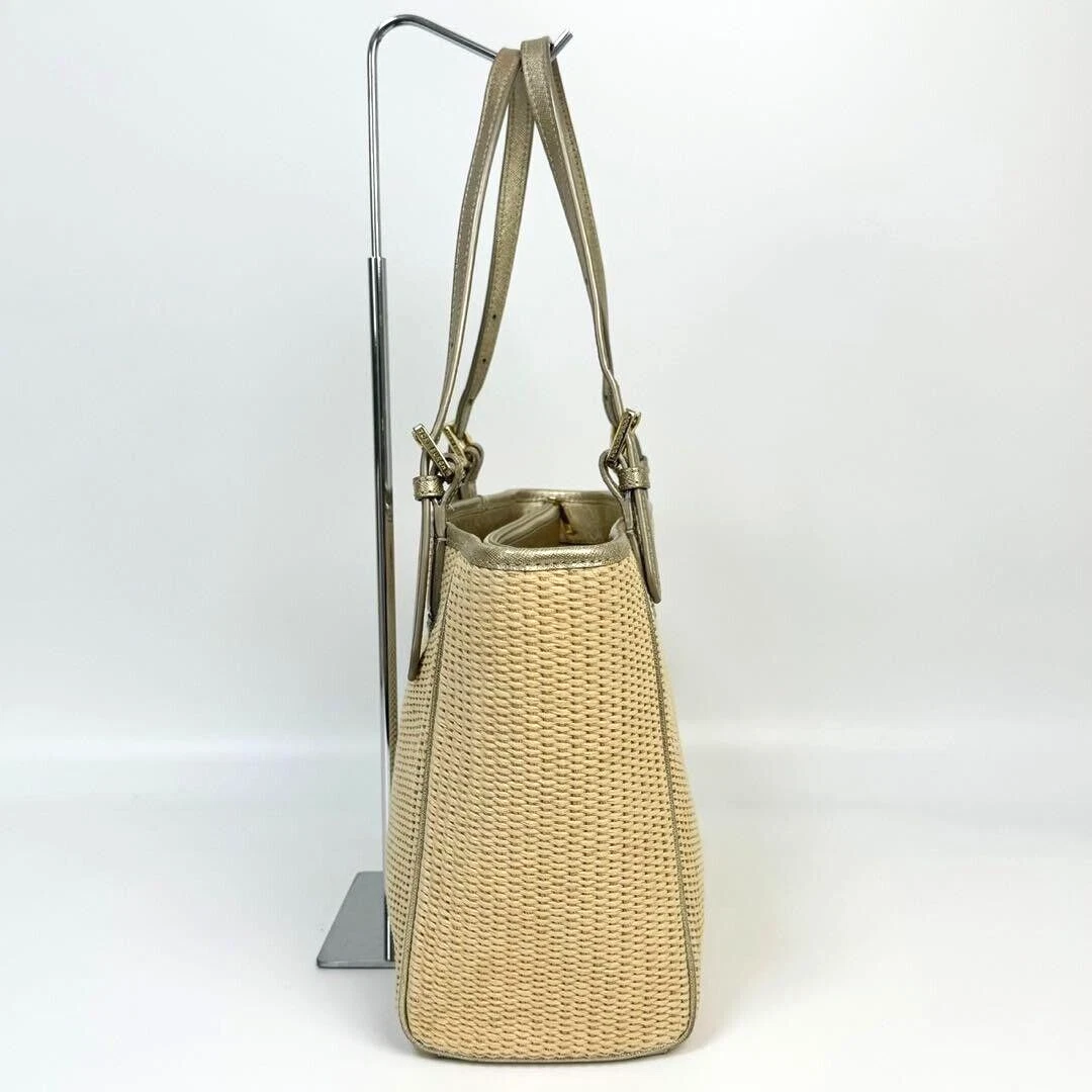 Borsa Tory Burch Basket borsa tote bag pelle paglia oro beige autenticata originale
